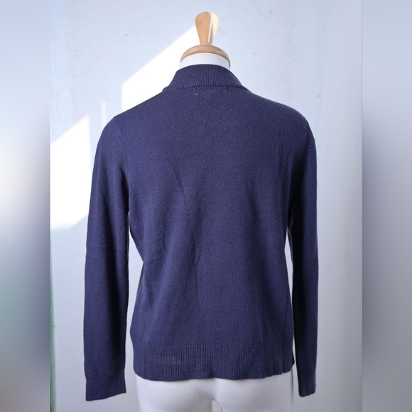 Tradition | Navy blue low turtleneck sweater with embroidered flower & g… - Picture 2 of 10